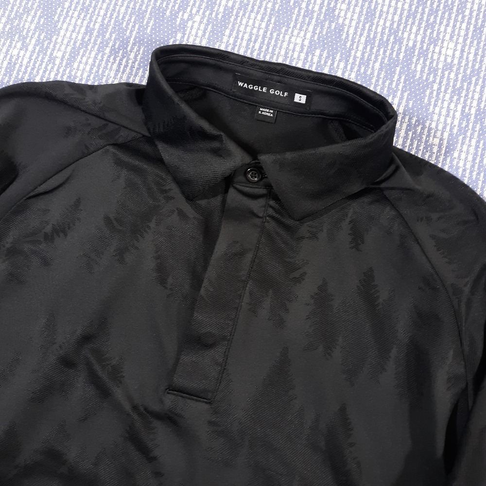 Waggle Golf Polo Shirt Mens Small Black Jacquard Stretch Lightweight